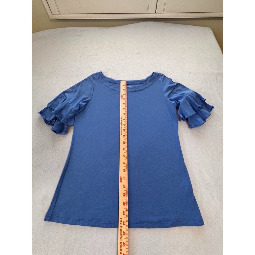 Lilly Pulitzer Lula Top Tropical Bllue Ruffle Short Sleeve XS EUC Pima Modal - Picture 4 of 8